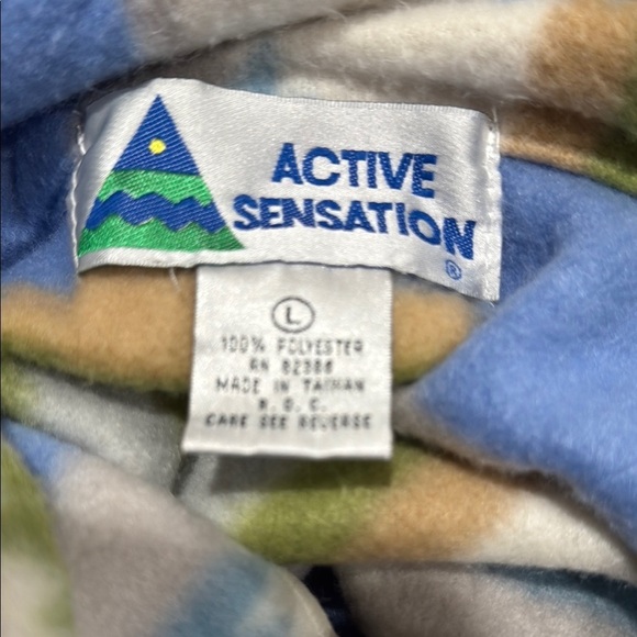 Vintage 80s Active Sensation soft fuzzy Blue and Cream Patterned Zip-Up Jacket - Picture 4 of 4